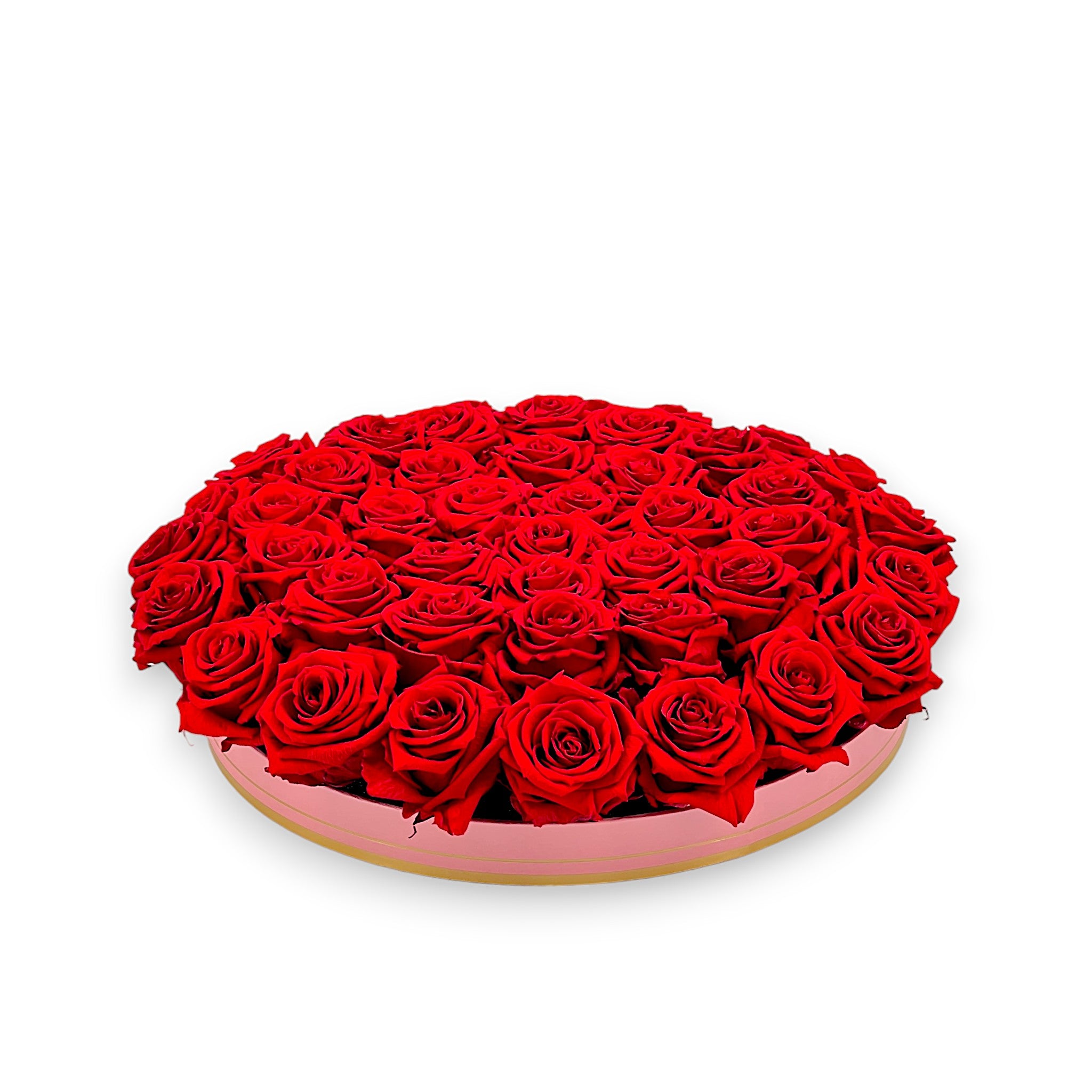 Centre de table mariage bouquet rond de 49 roses éternelles Ø34cm