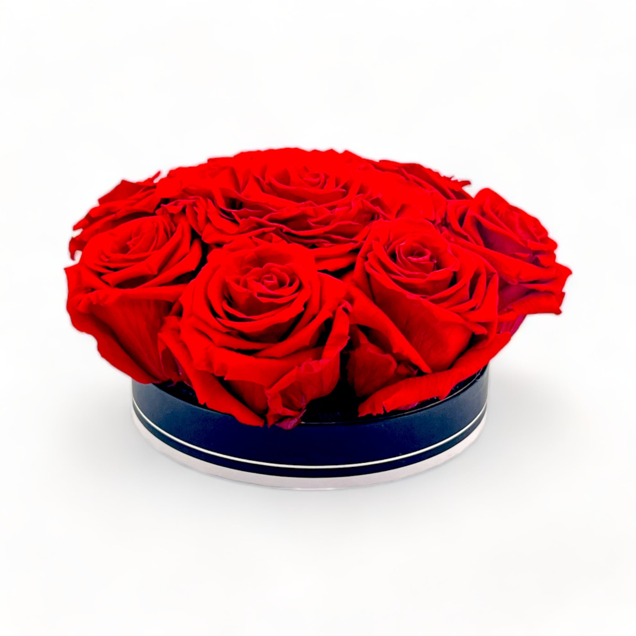 Centre de table mariage bouquet rond de 9 roses éternelles Ø16cm