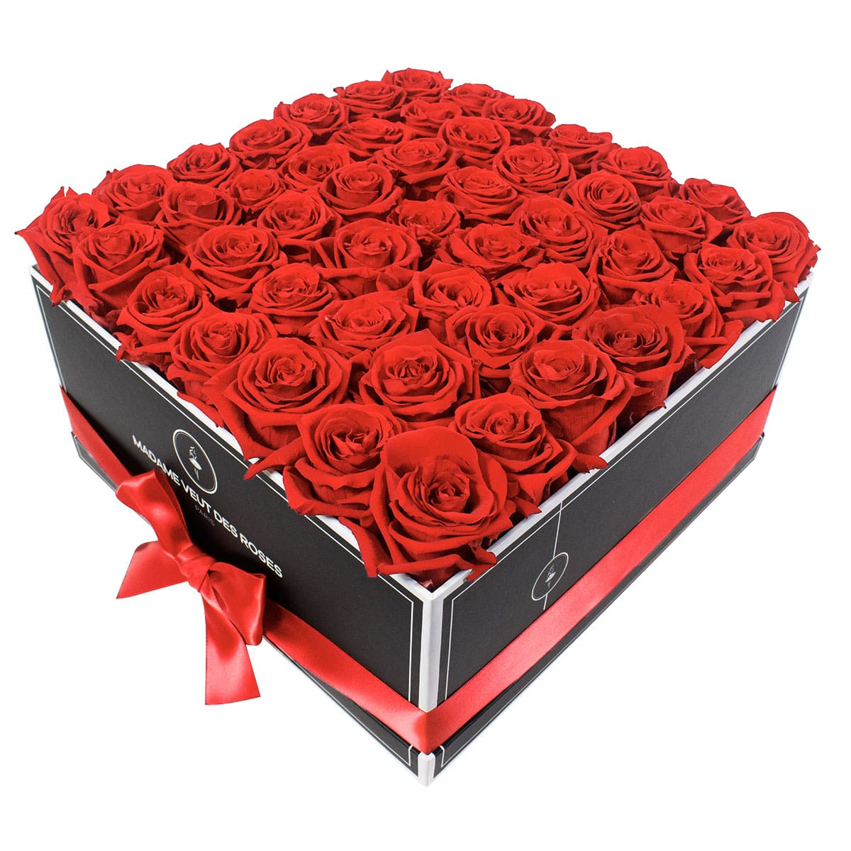 Boîte carré de 49 roses éternelles à personnaliser Ø32cm