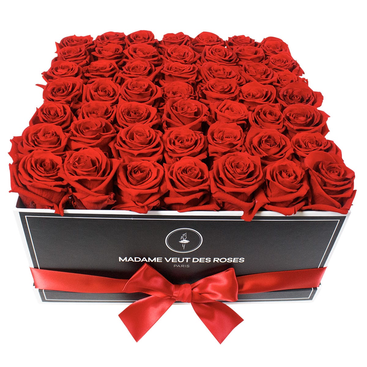 Boîte carré de 49 roses éternelles à personnaliser Ø32cm