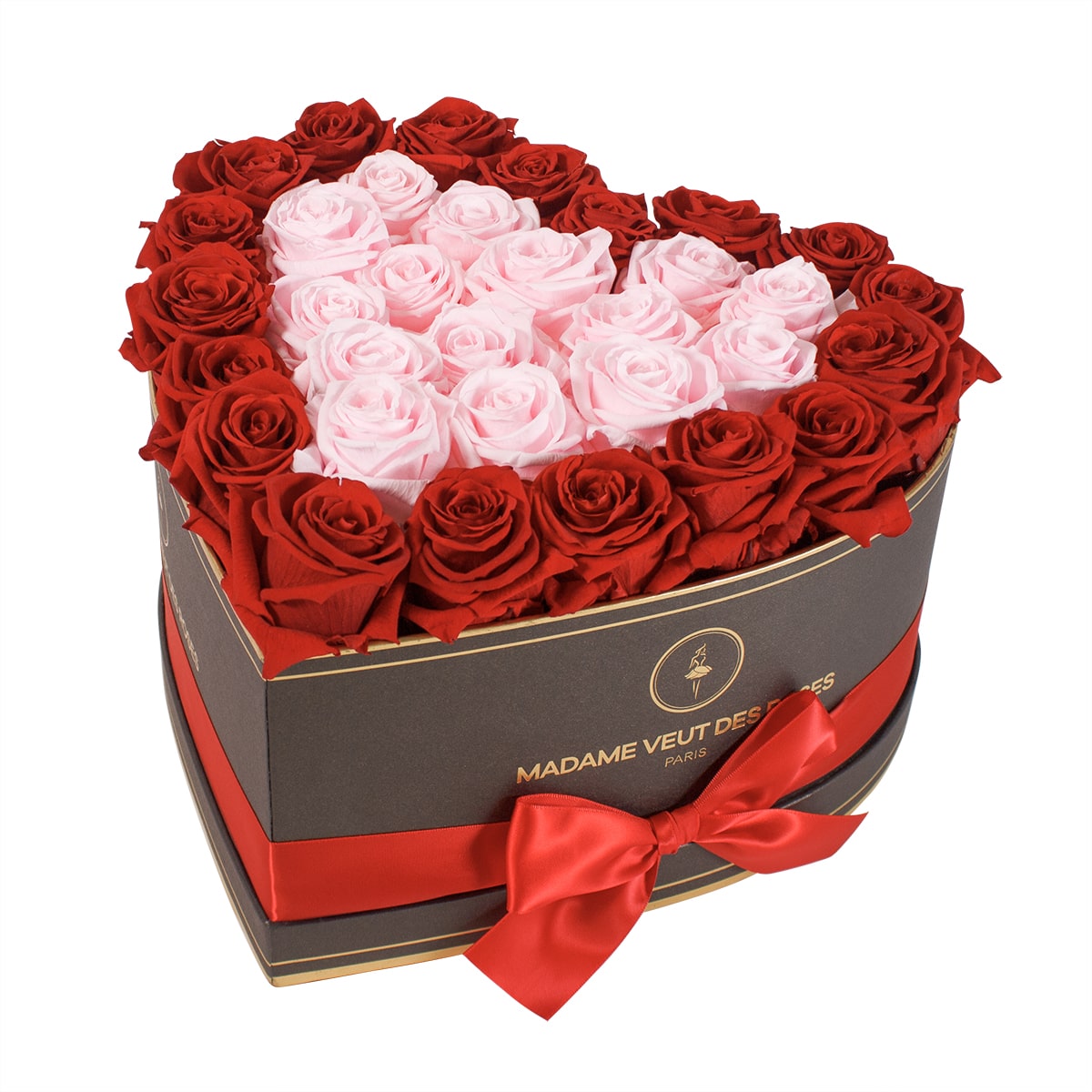 Boîte de 33 roses éternelles en forme de coeur Ø32cm