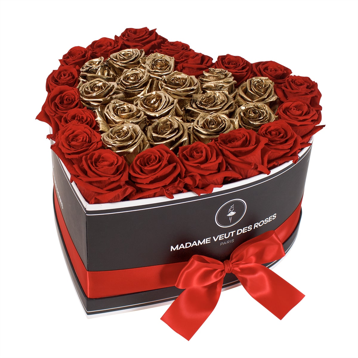 Boîte luxe de 33 roses éternelles en forme de coeur Ø32cm