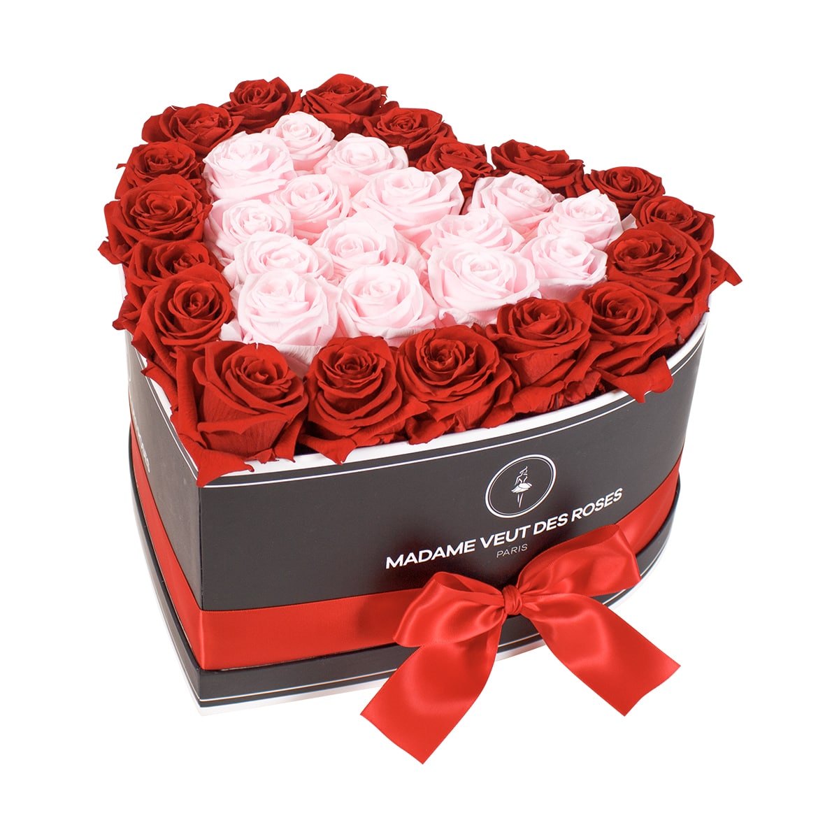 Boîte de 33 roses éternelles en forme de coeur Ø32cm