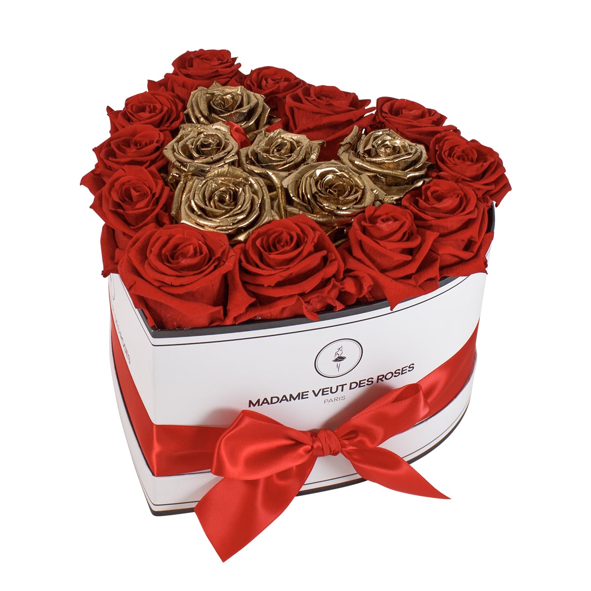 Boîte coeur de 18 roses éternelles à personnaliser Ø23cm