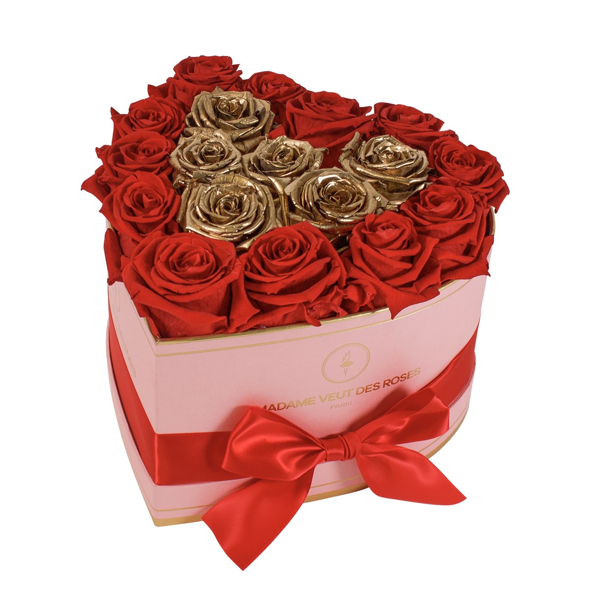 Boîte coeur de 18 roses éternelles à personnaliser Ø23cm