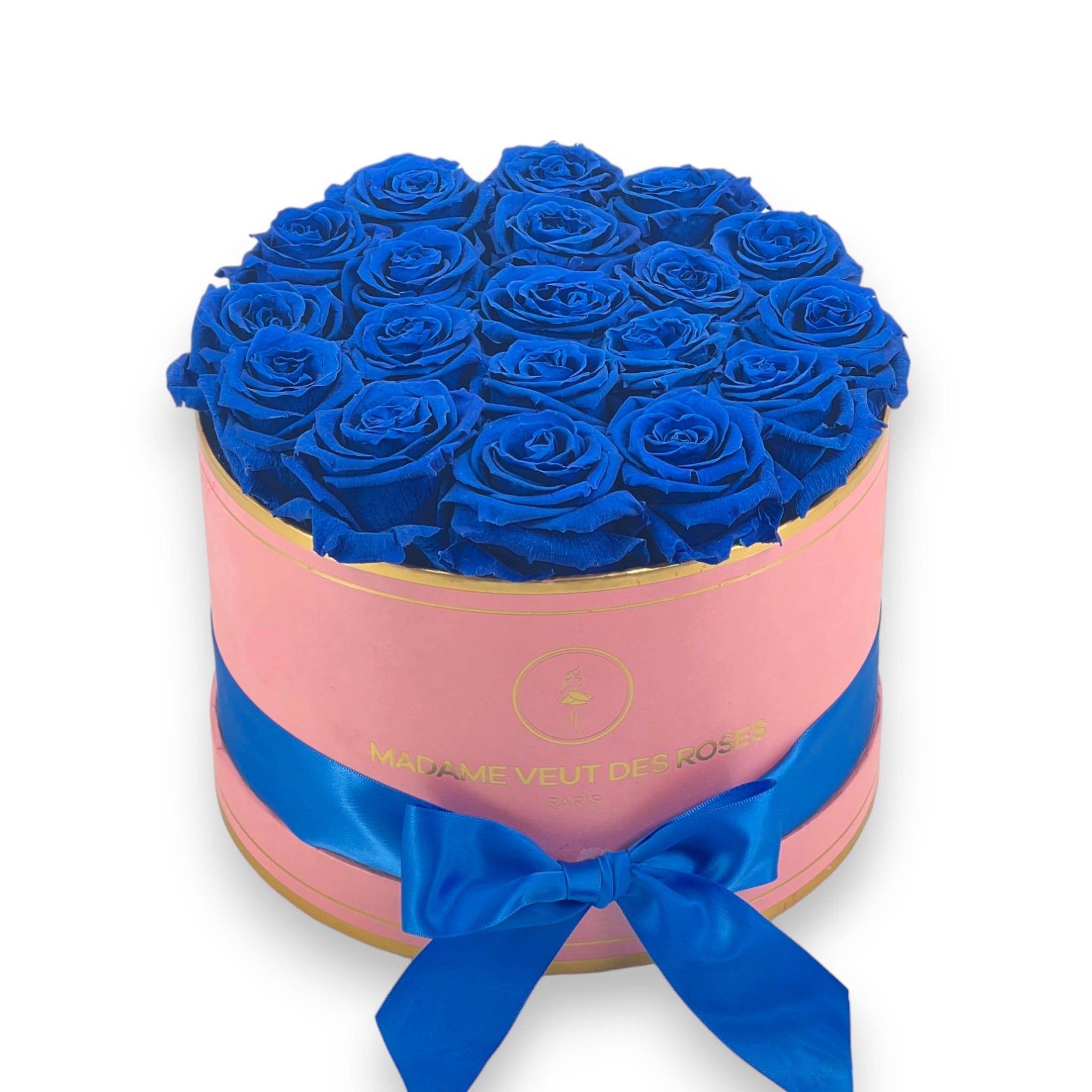 Boîte ronde de 19 roses éternelles à personnaliser Ø23cm