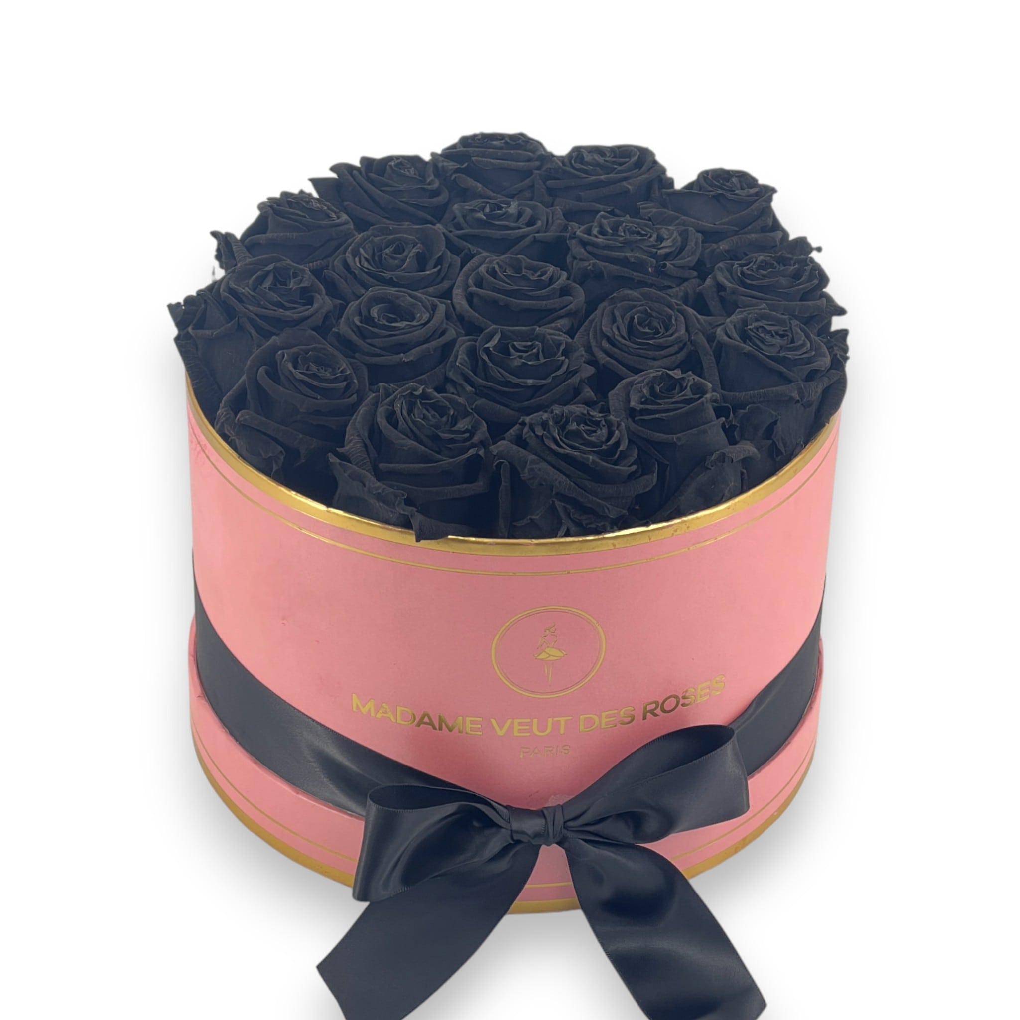 Boîte ronde de 19 roses éternelles à personnaliser Ø23cm