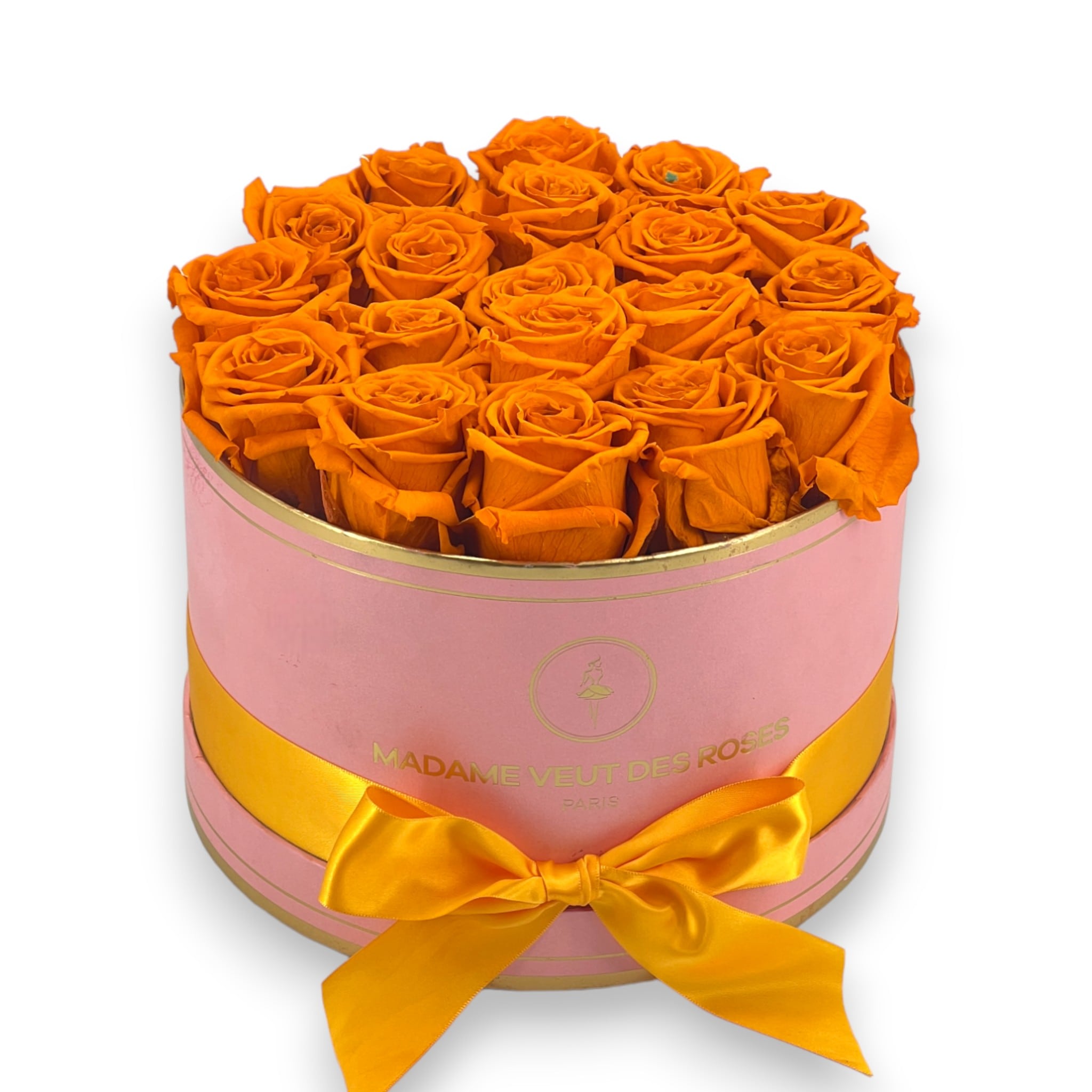 Boîte ronde de 19 roses éternelles à personnaliser Ø23cm