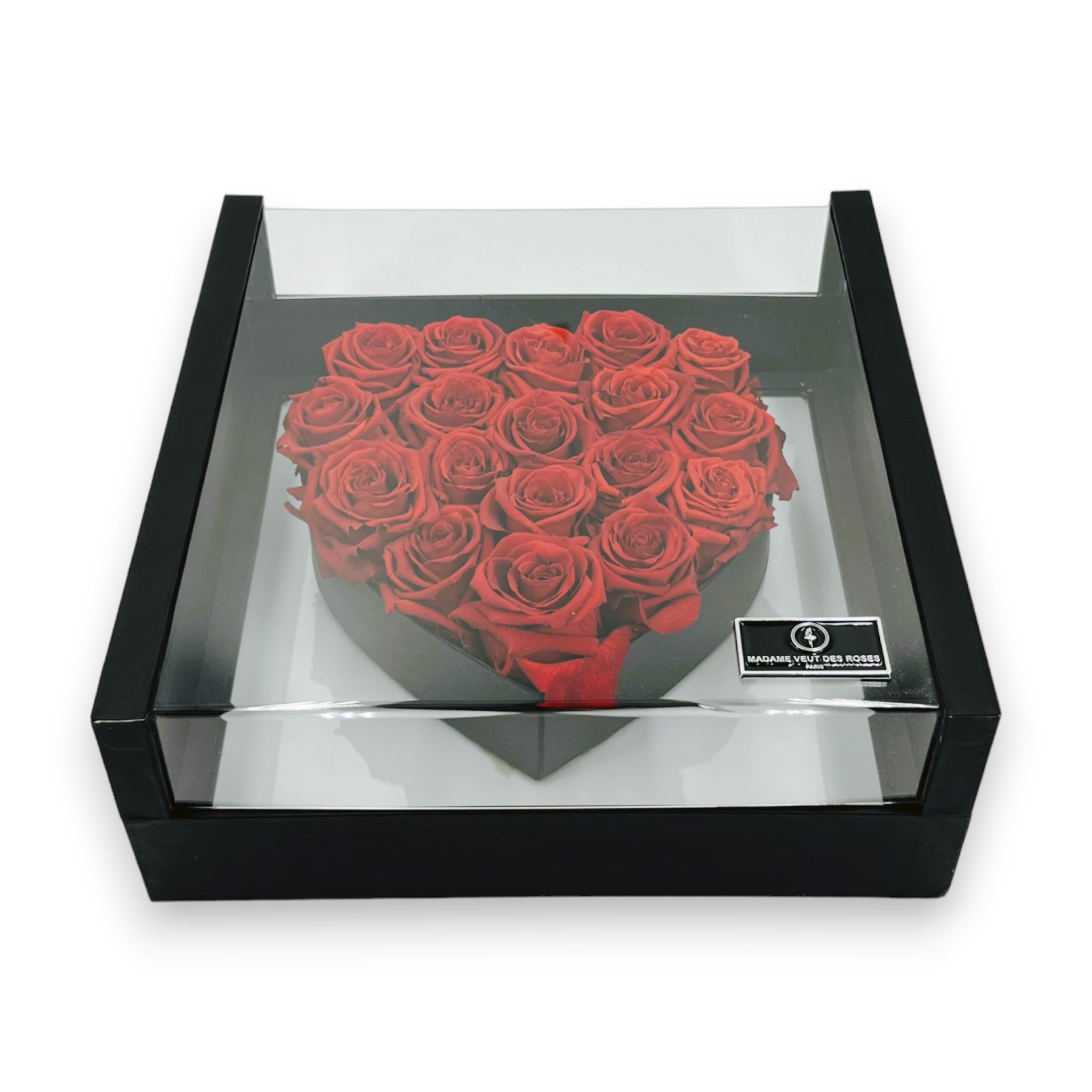 Boîte de 18 roses éternelles cadre coeur Ø30cm