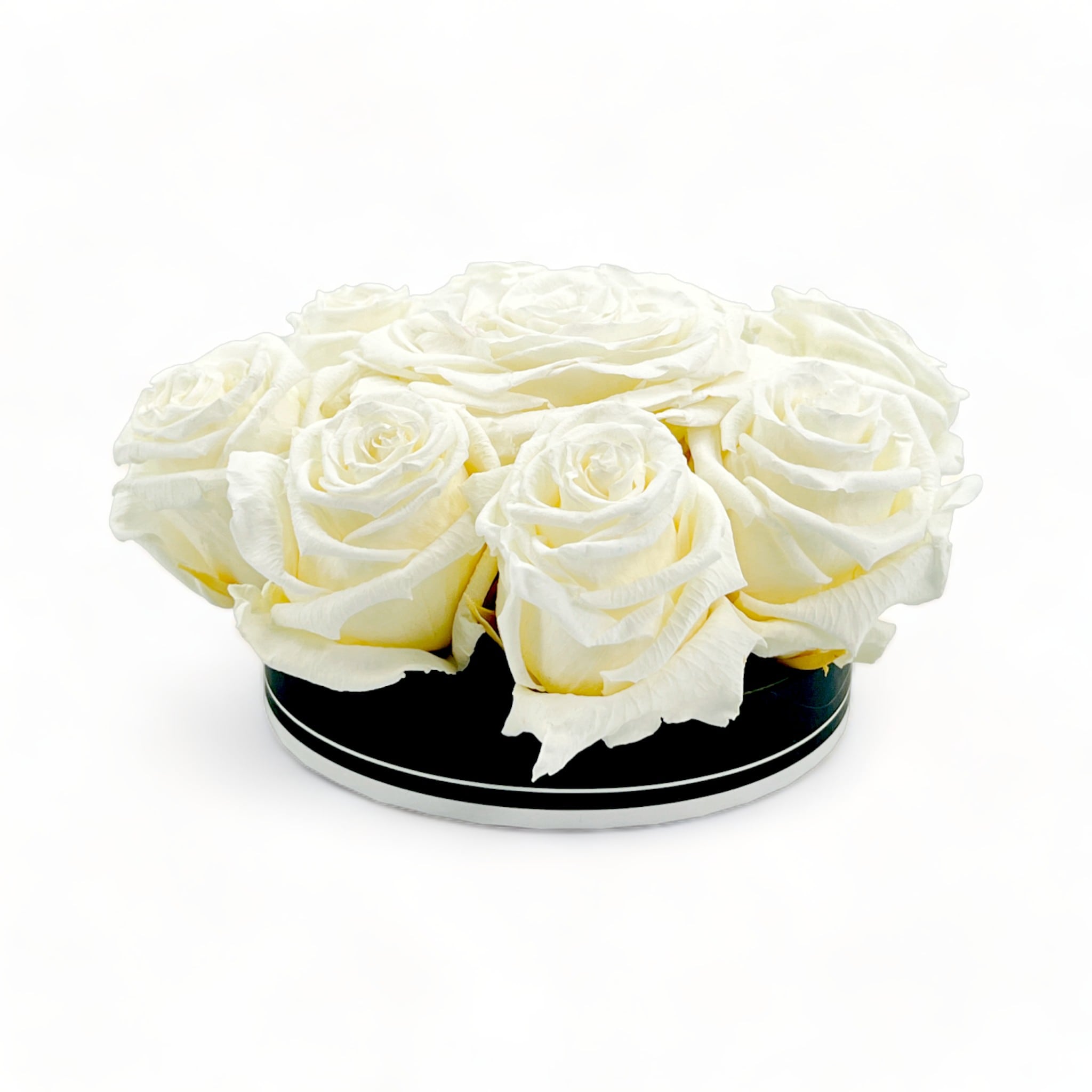 Centre de table mariage bouquet rond de 9 roses éternelles Ø16cm