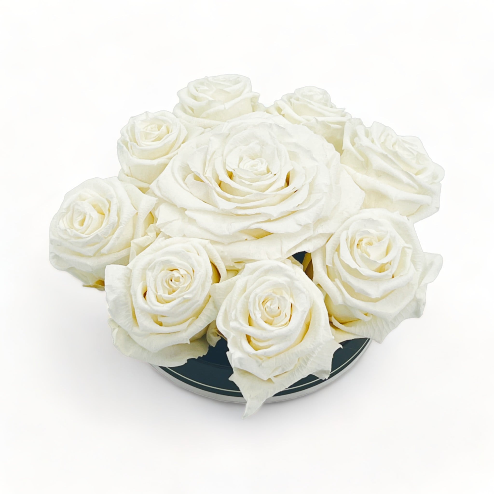 Centre de table mariage bouquet rond de 9 roses éternelles Ø16cm