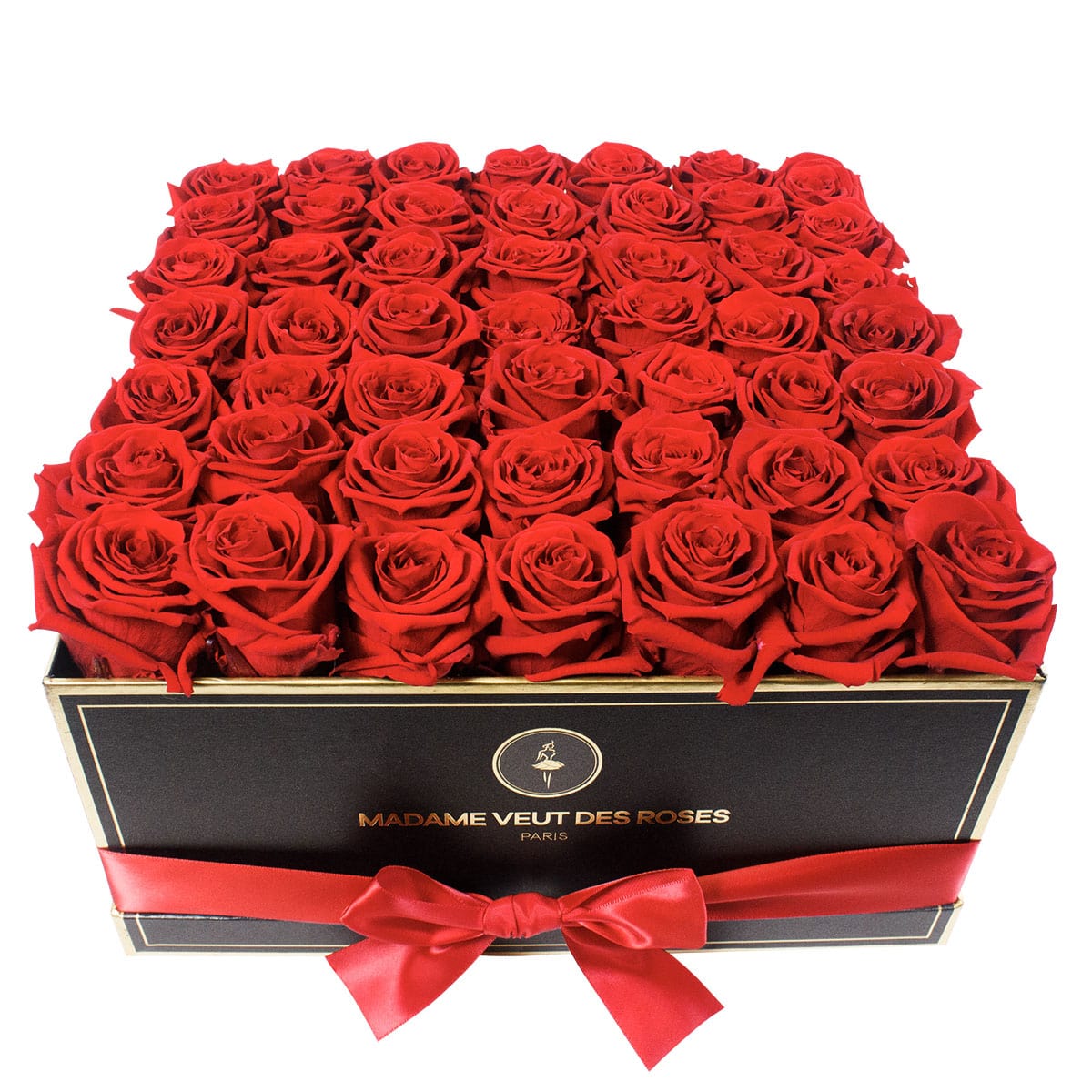 Boîte carré de 49 roses éternelles à personnaliser Ø32cm