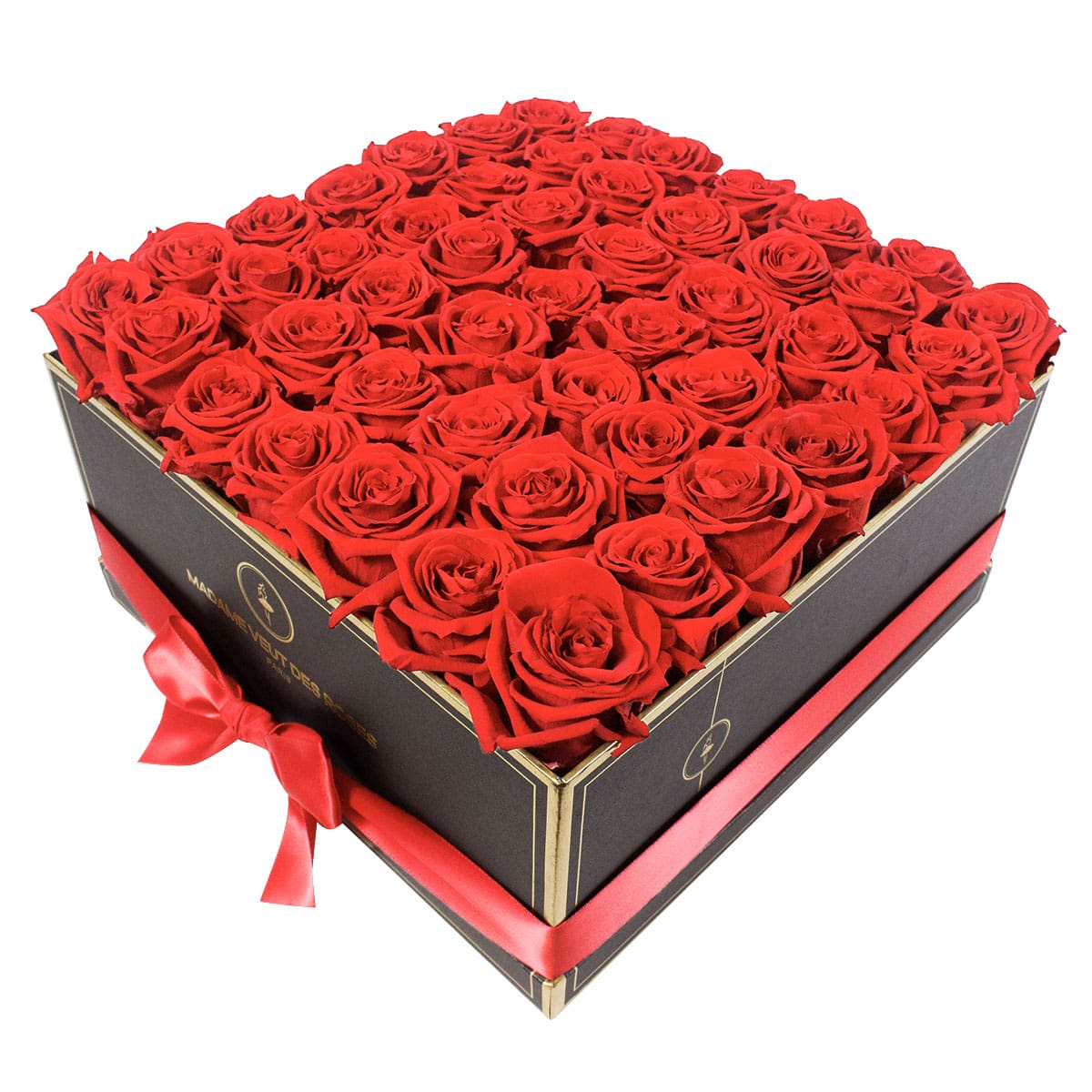 Boîte carré de 49 roses éternelles à personnaliser Ø32cm