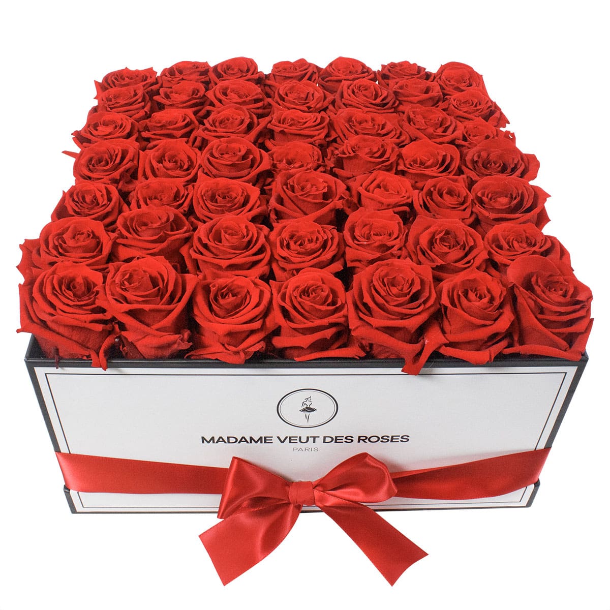 Boîte carré de 49 roses éternelles à personnaliser Ø32cm