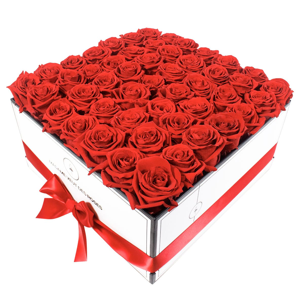 Boîte carré de 49 roses éternelles à personnaliser Ø32cm