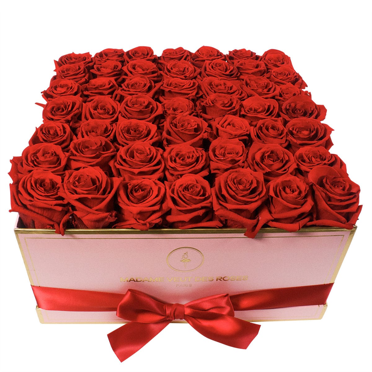 Boîte carré de 49 roses éternelles à personnaliser Ø32cm