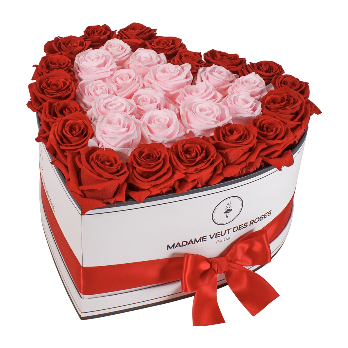 Boîte de 33 roses éternelles en forme de coeur Ø32cm