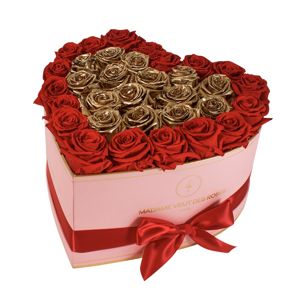 Boîte luxe de 33 roses éternelles en forme de coeur Ø32cm