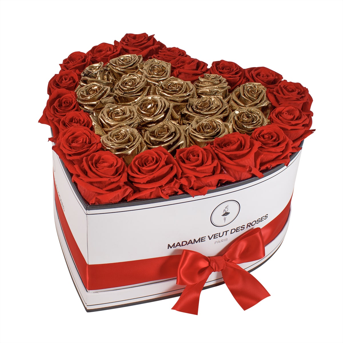 Boîte luxe de 33 roses éternelles en forme de coeur Ø32cm