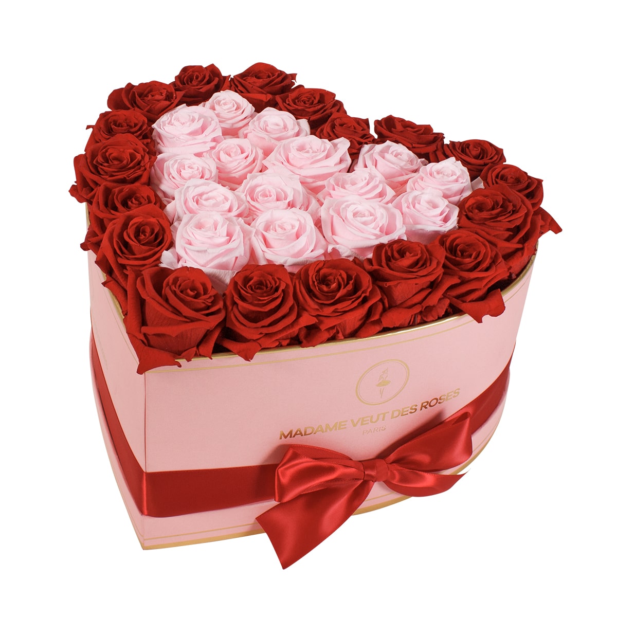 Boîte de 33 roses éternelles en forme de coeur Ø32cm