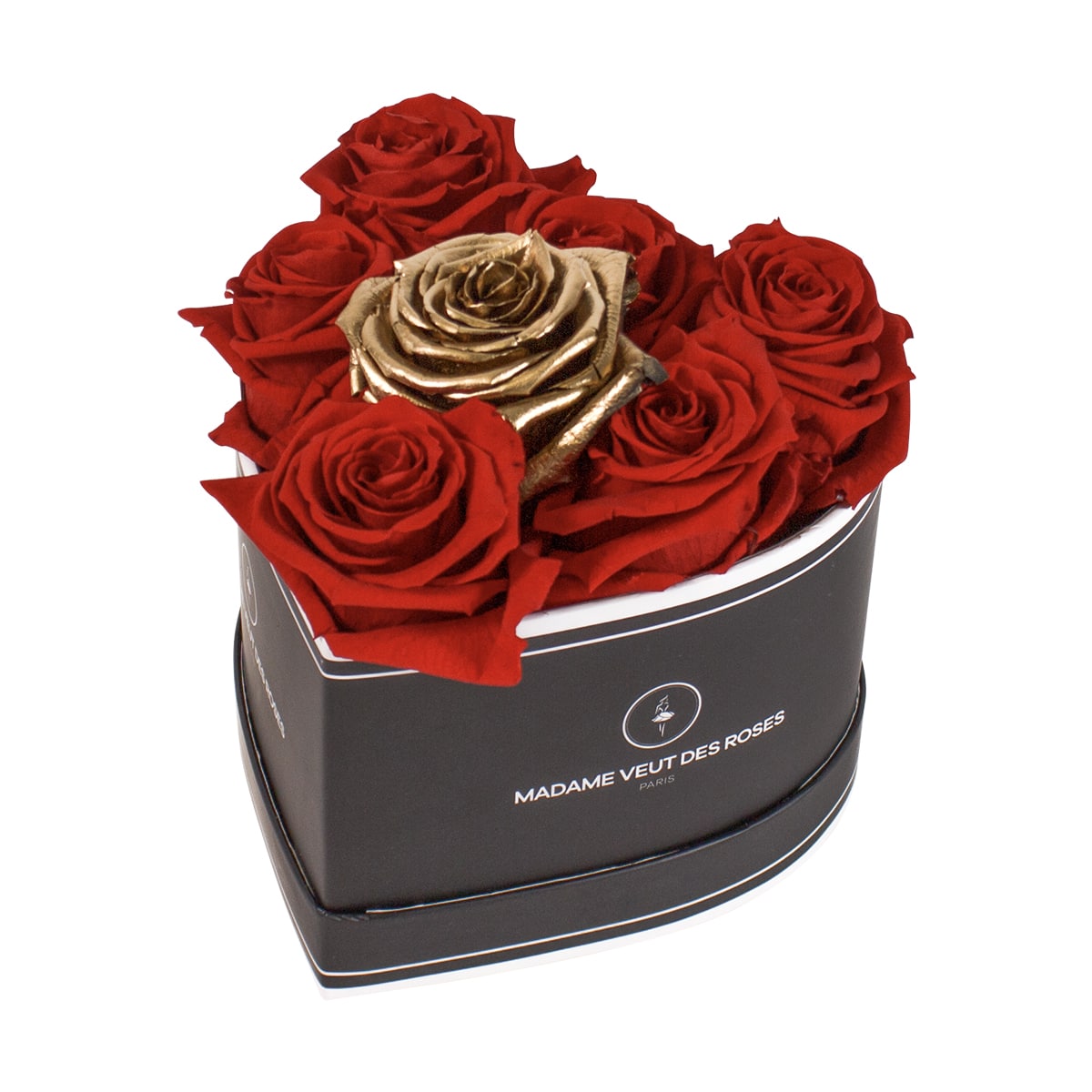 Boîte personnalisée de 7 roses éternelles forme de coeur Ø15cm