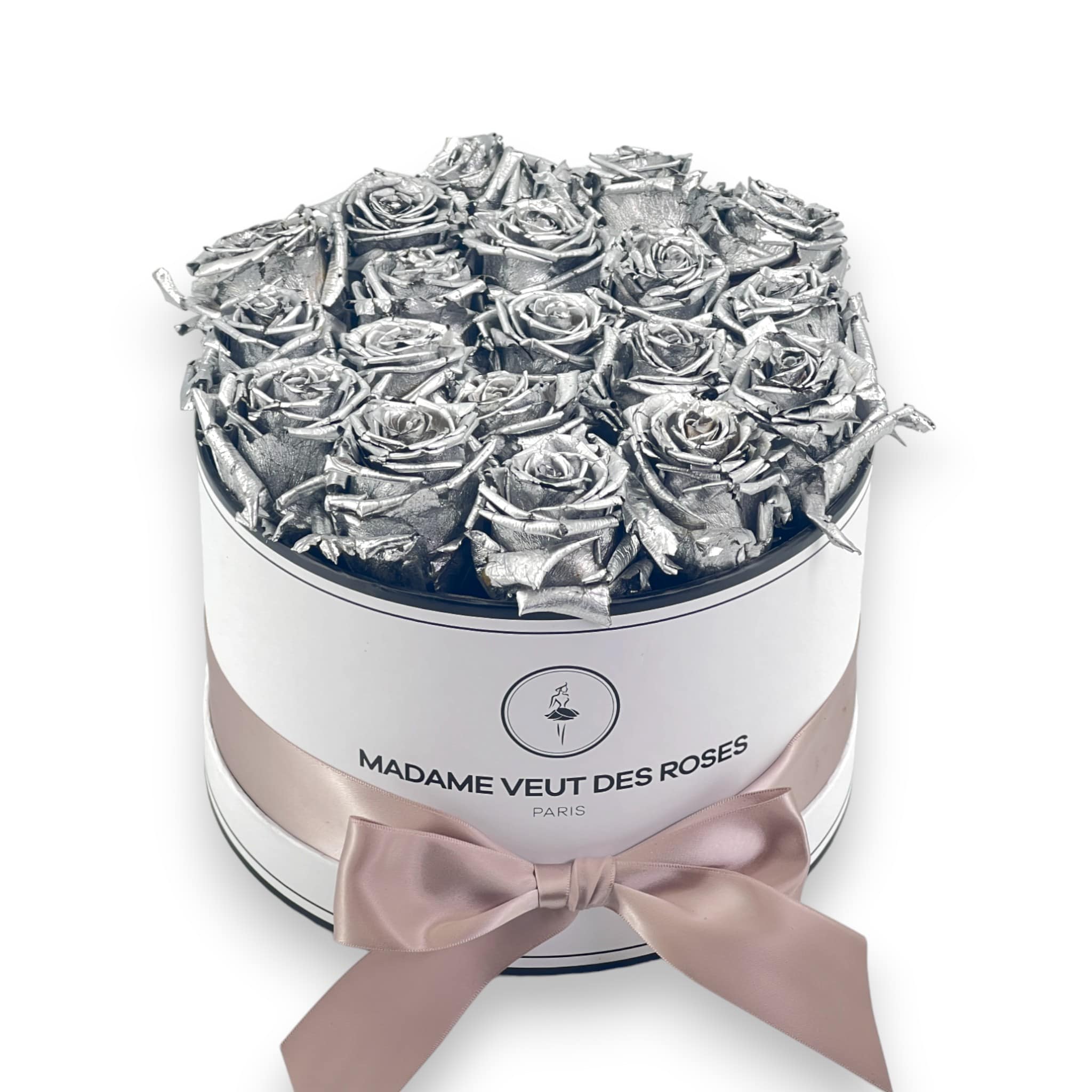 Boîte ronde de 19 roses éternelles à personnaliser Ø23cm