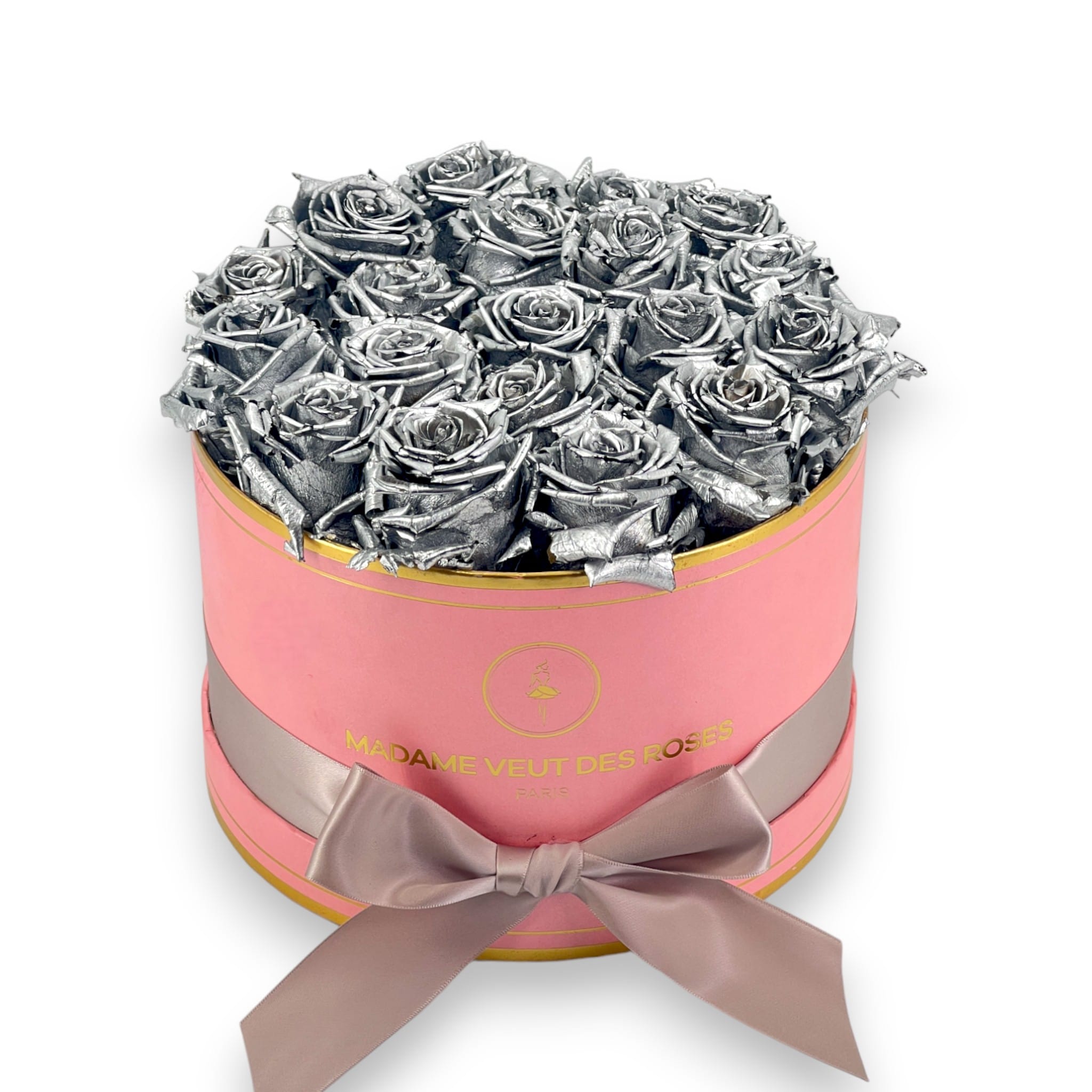 Boîte ronde de 19 roses éternelles à personnaliser Ø23cm