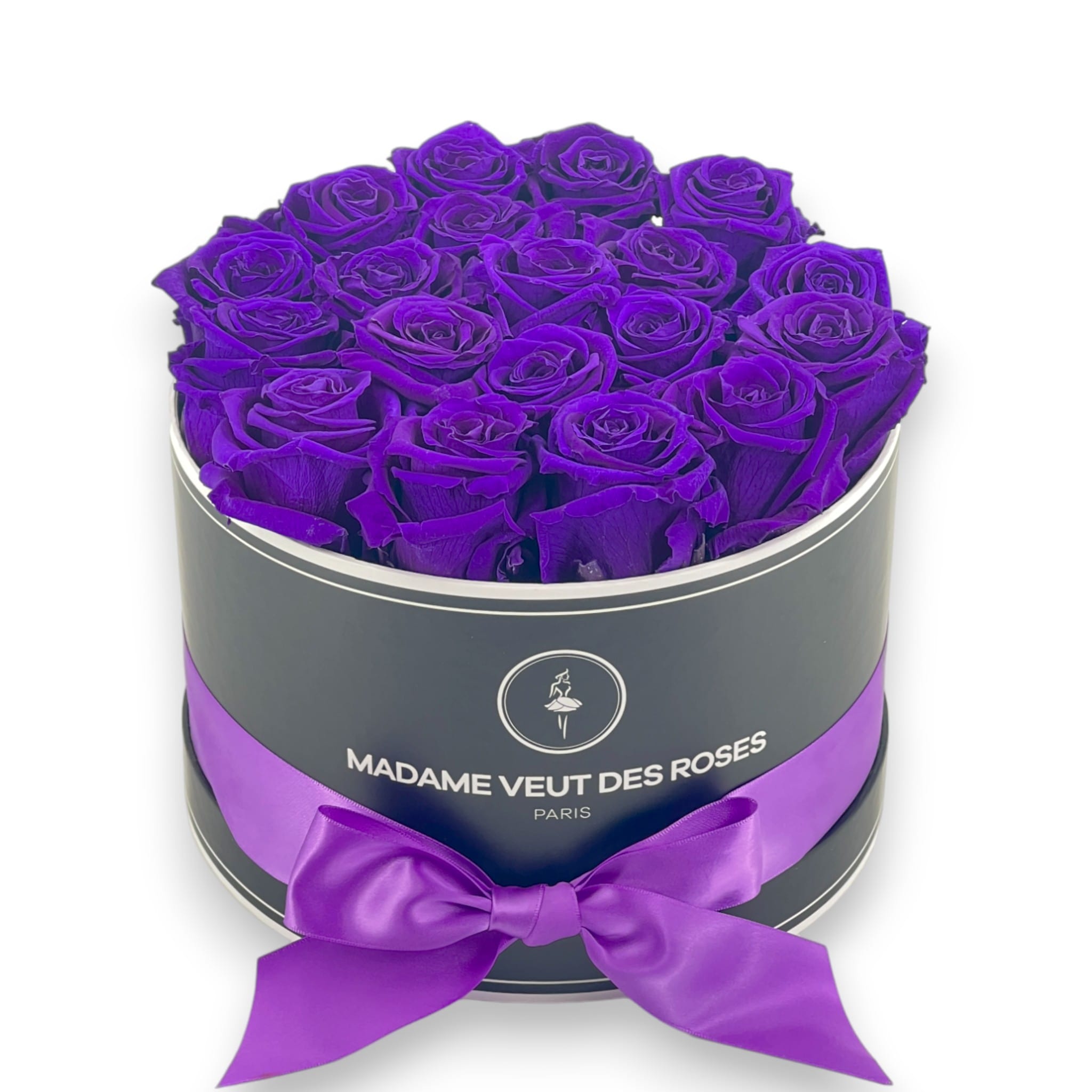 Boîte ronde de 19 roses éternelles à personnaliser Ø23cm