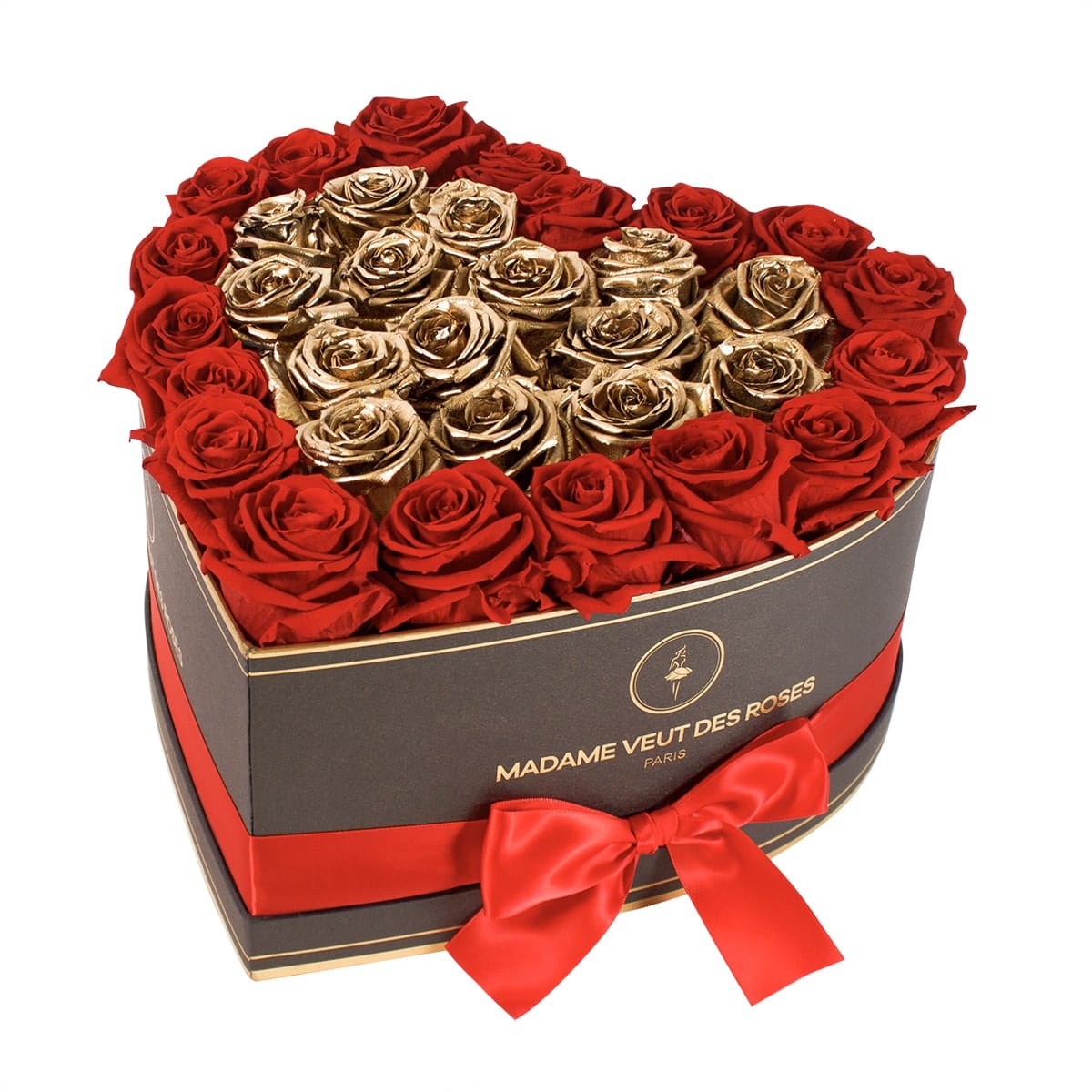 Boîte luxe de 33 roses éternelles en forme de coeur Ø32cm