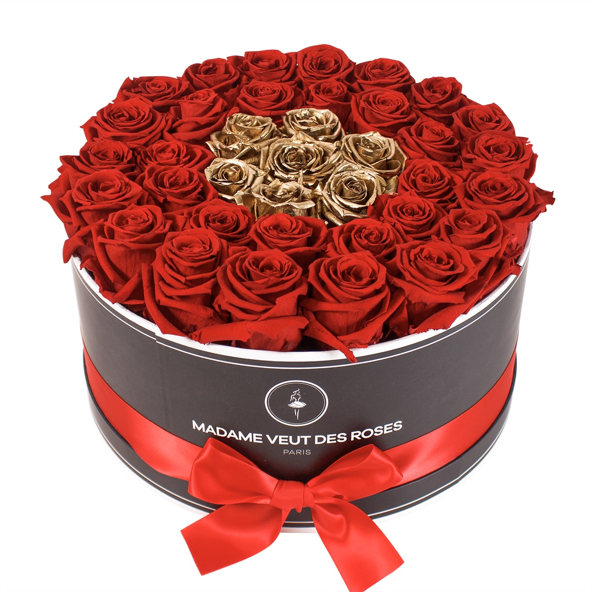 Boîte ronde de 26 roses éternelles dôme Ø14cm